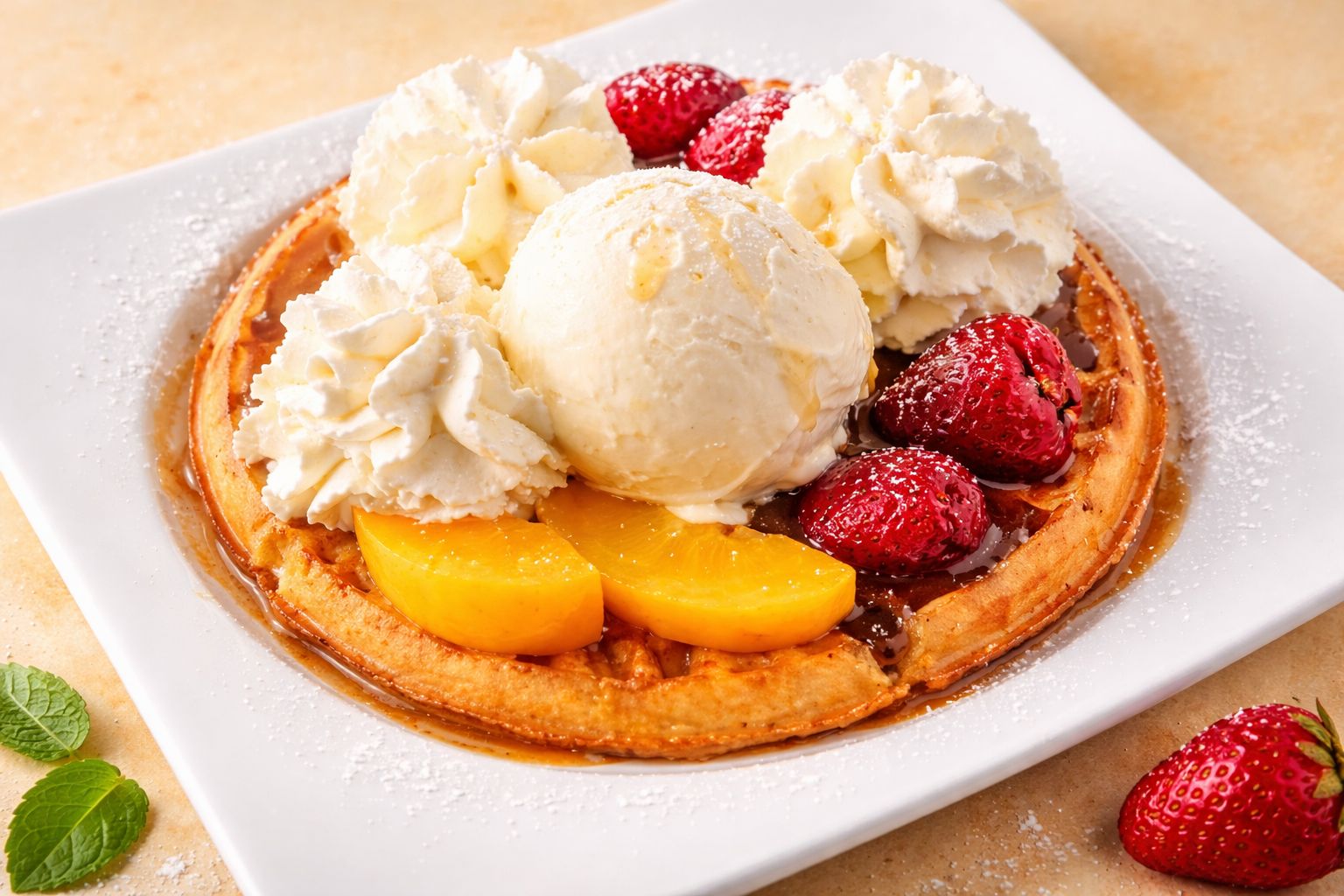 Waffle con Helado